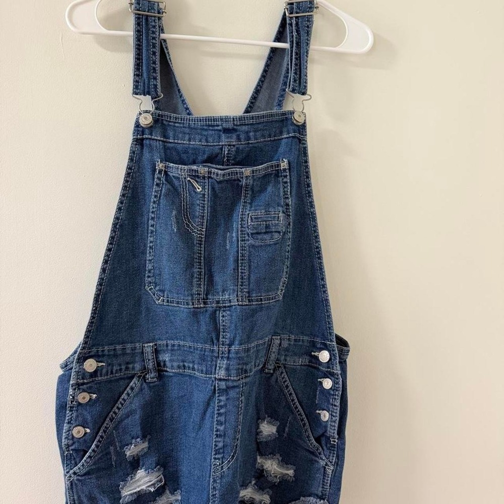 Union Bay Overalls Womens XL Blue Excellent Distressed Denim Workwear Dungarees